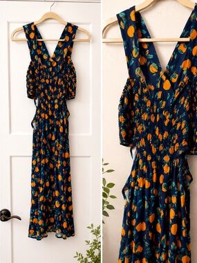 Anthropologie Orange- Navy Bandeau Cut Out Dress
